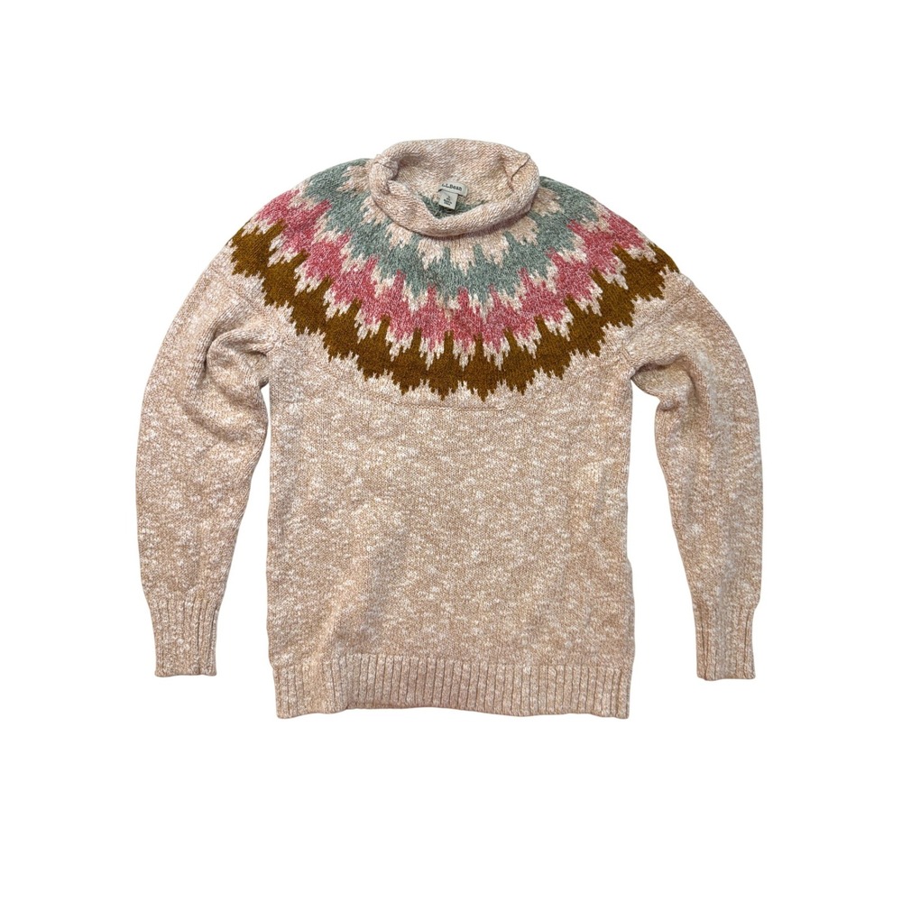 Vintage 90s L.L.Bean Fair Isle Style Sweater 100% Cotton Rollneck Size S